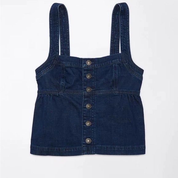 AMERICAN EAGLE DENIM BUTTON FRONT BABY DOLL TOP SIZE LARGE NWT - Picture 4 of 11
